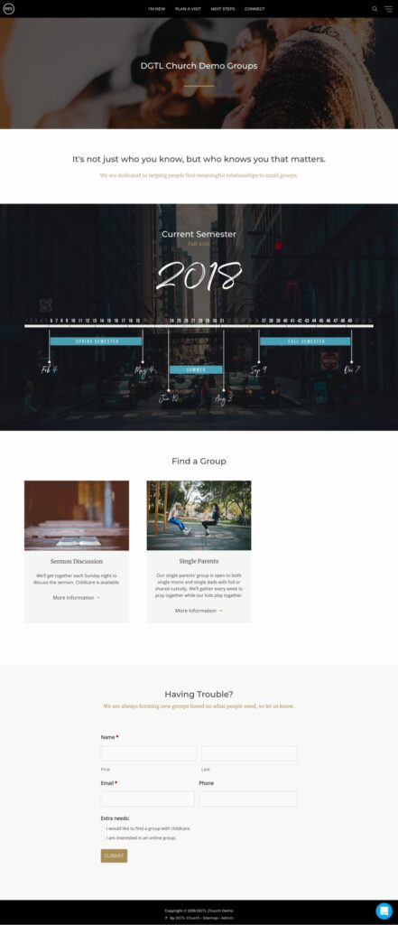 A digital church website featuring a sleek black and white background design.