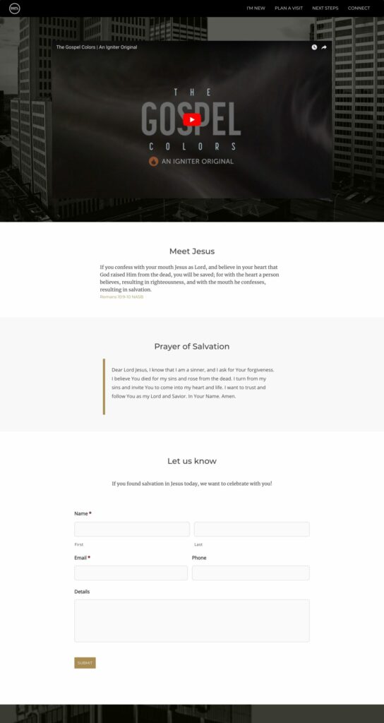 A black and white digital church website design for the gospel ministry.