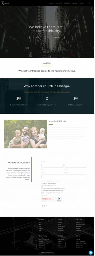 A website design for a law firm with digital church elements.
