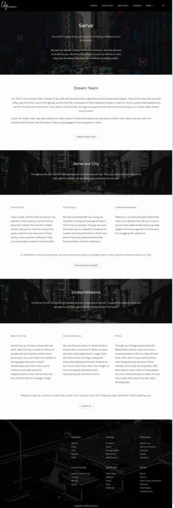 A black and white church website design for a digital church.
